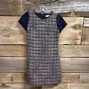 Banana Republic Black and Pink Metallic Tweed Shift Dress, Size 2